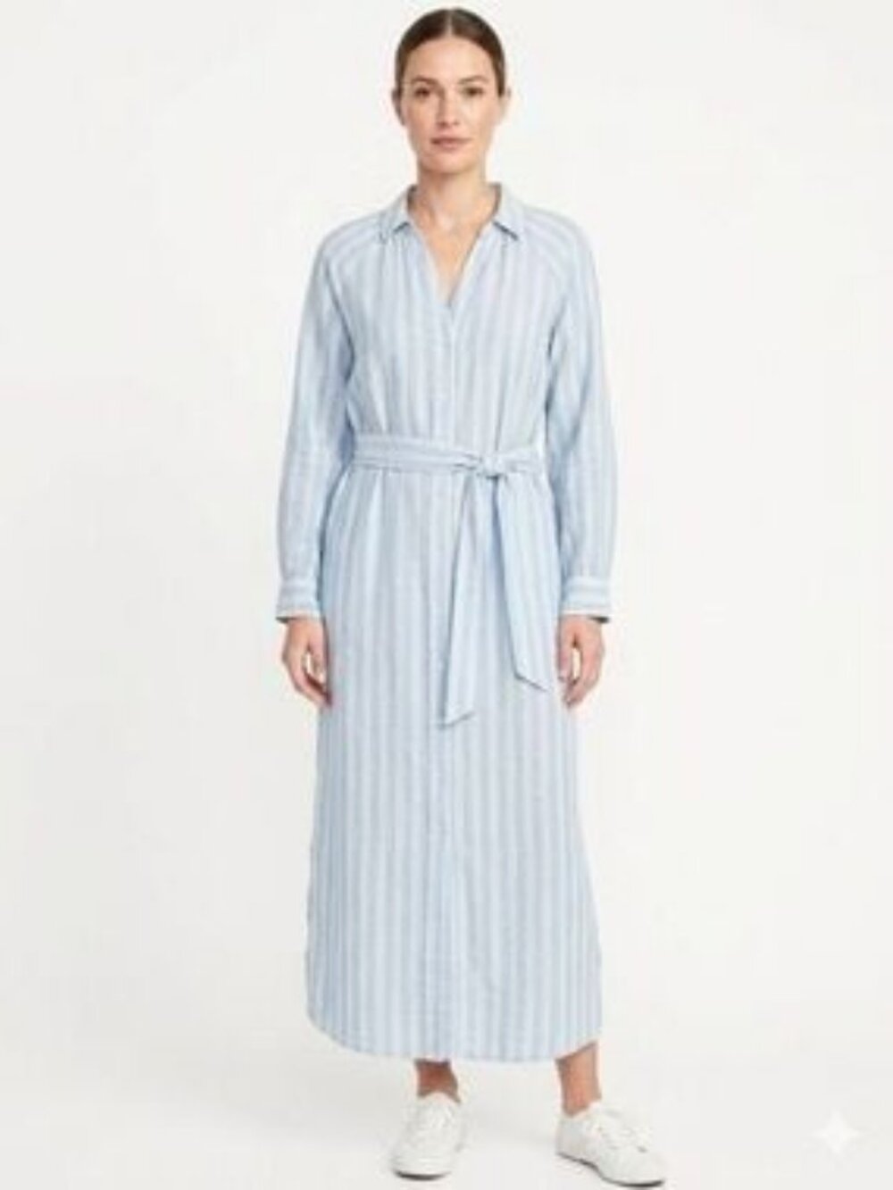 NWT OLD NAVY Chambray Stripe Belted Midi Shirt Dress Raglan Sleeve M & L